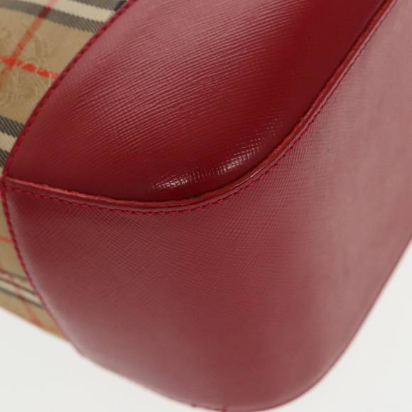 BURBERRY Nova Check Hand Bag Canvas  Leather Beige Red Auth 102476 - Picture 12 of 16